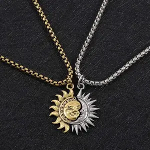 Sun and Moon Asymmetrical Couple Necklace Niche Design High-End Versatile Simple Retro Men and Women Jewelry Limited Time Offer