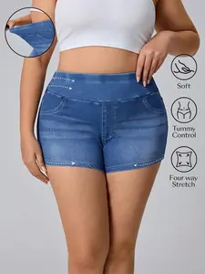 Plus Size Women's High Stretch Mid Rise Denim Shorts, Comfortable and Stylish Casual Bottoms for Summer, Fashionable Everyday Wear