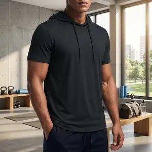 Men's Lightweight Cotton Short Sleeve Hooded T-Shirt - Athletic Pullover, Breathable, Comfortable, for Gym Training, Running, Casual Wear, Fashion Streetwear1