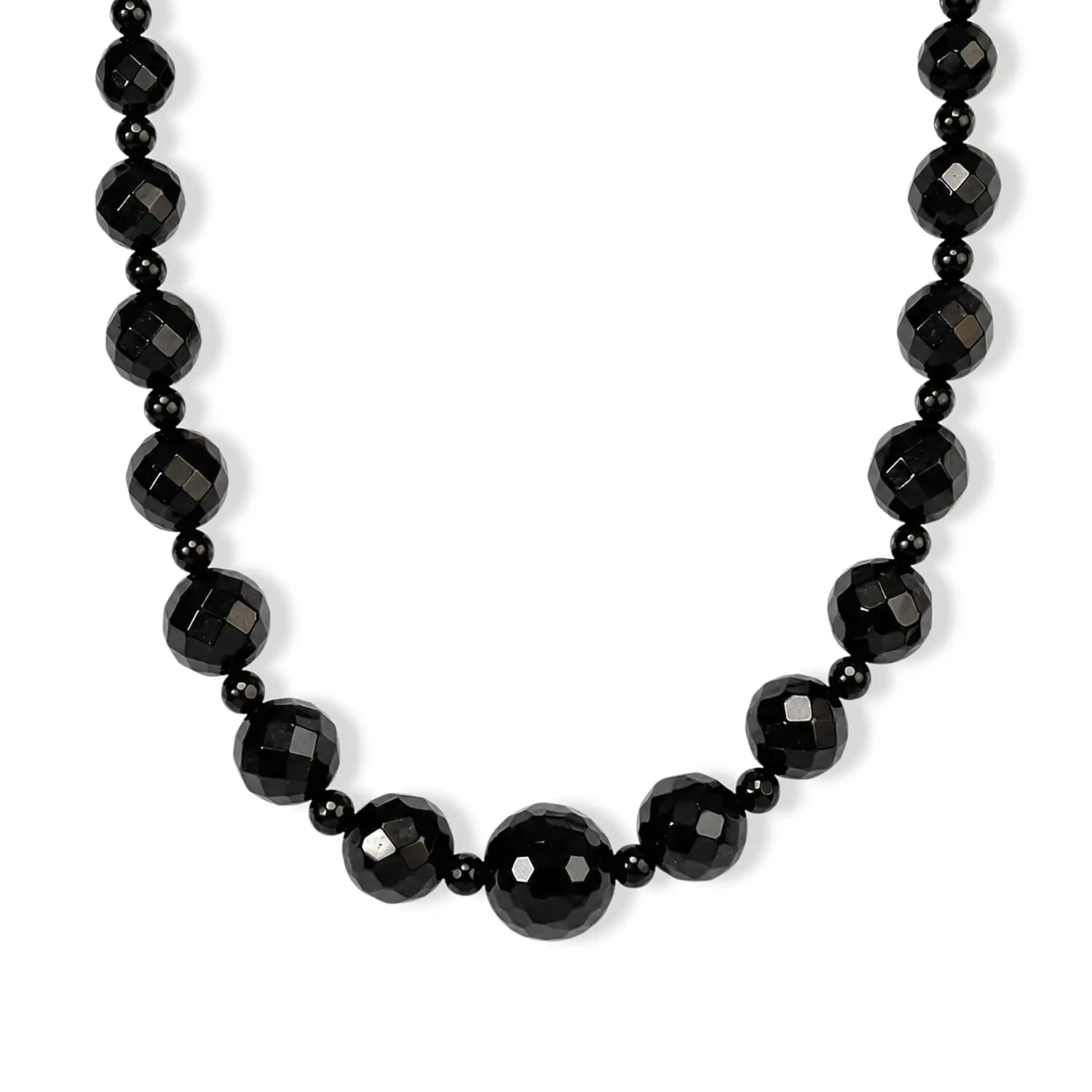 EverTrue Black Agate 165.00 ctw Beaded Necklace in Stainless Steel 20 Inches