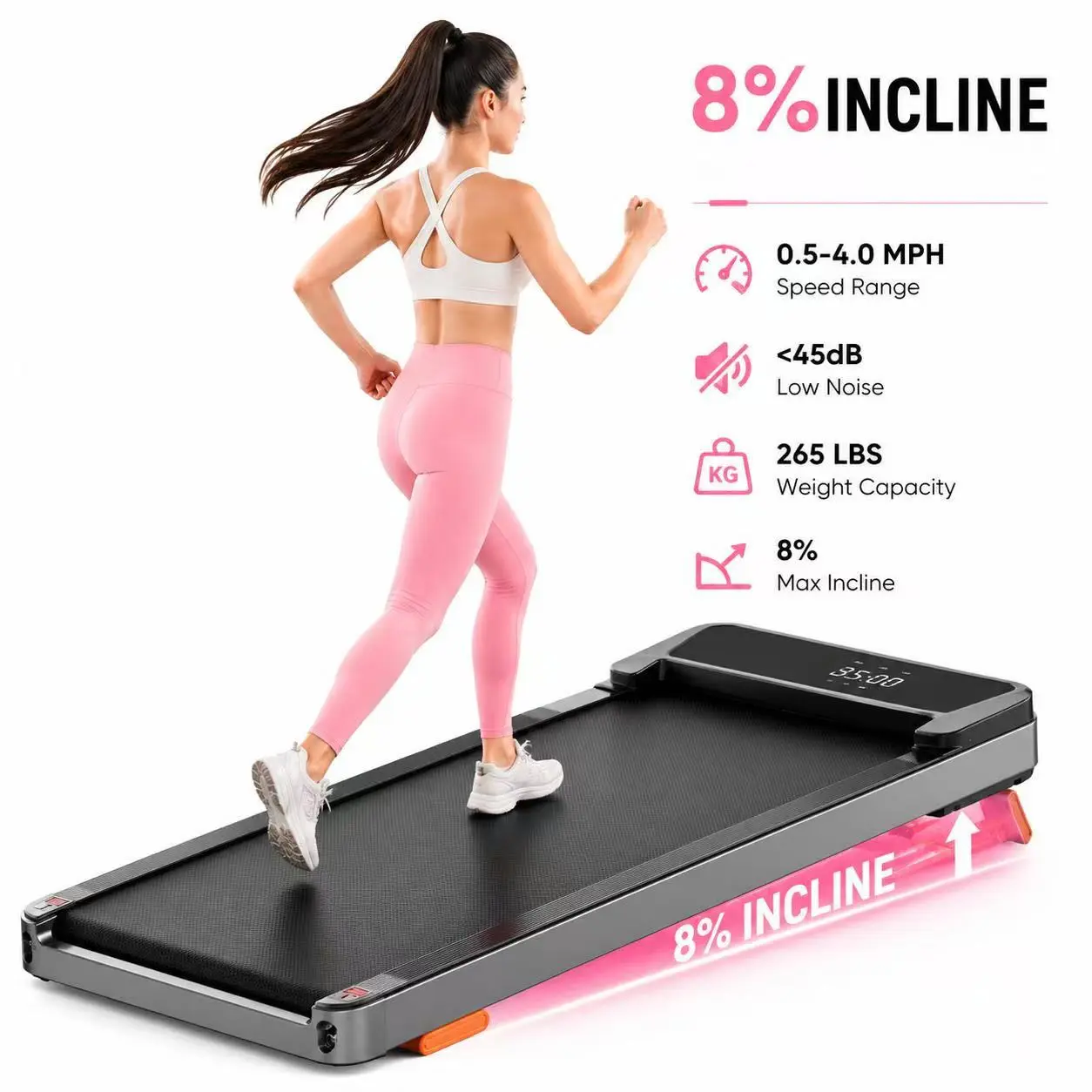 【SummerVibes】Adjustable Incline JC Walking Pad 2.5HP Portable Treadmill with Incline Under Desk Treadmill, 265lbs Weight Capacity, Remote Control & Wheels for Easy mobility, Dual Shock Absorption System Home Gym Equipment, Low Noise Motor Walking Pad