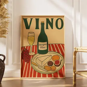 Italian Verano Kitchen Wall Art - Italian Kitchen Wall Decor, Kitchen Poster, Retro Print, Vino Print, Dopamine Decor, Eclectic Wall Art, Unframed