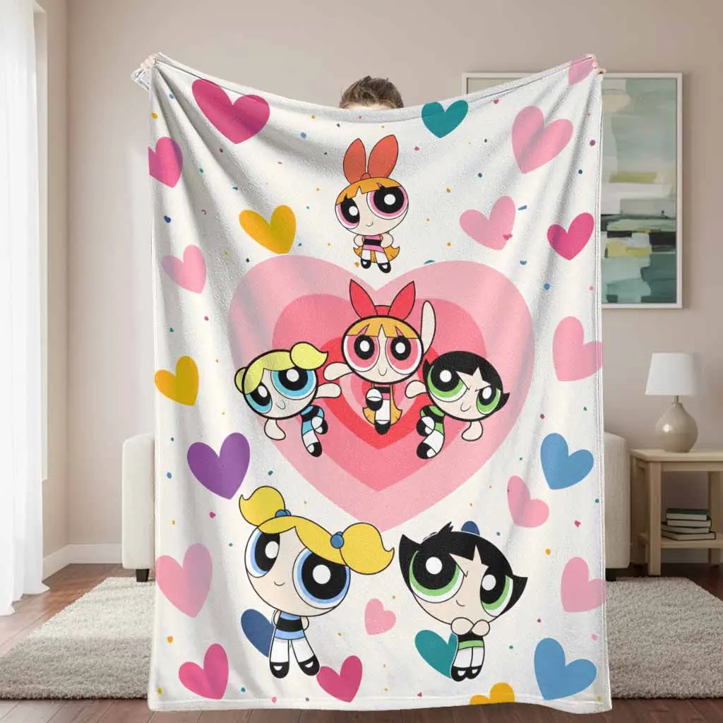 Animated Superhero Trio Flannel Blanket with Vibrant Heart Patterns - Ultra Soft, Lightweight, Breathable Throw for Bedroom Relaxation, Home Decor, Thoughtful Gifts for Friends & Family All-Year Warmth Comfort