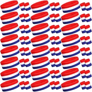 72 Pcs Bulk Striped Sweatband Set includes 24 Sweat Absorbing Striped Headbands and 48 Cotton Wristbands Athletic Sweat Bands for Men Women Gym Sports Workout