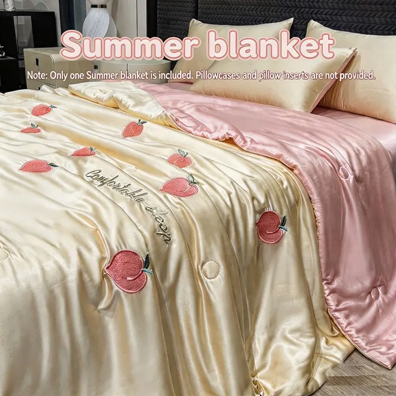 1 pack of ins wind embroidered Tencel summer cool quilt, cool cooling air conditioner quilt, multi-color and multi-size, breathable and sweaty with its own cool feeling, soft and pleated single-layer quilt, suitable for home scenes