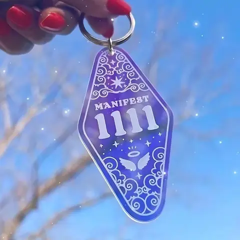 1pc Iridescent Acrylic Angel Number Motel Lightweight Keychain 1111 222 444 777 888 - Manifest Protection Balance Lucky Alignment - Aura Holographic Aesthetic Cool Keychains Trendy Cute Stylish Keychain