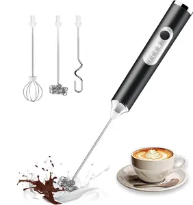 Handheld Milk Frother - 3-Speed Adjustable Rechargeable Electric Whisk, 3 Heads Mini Drink Mixer Stirrer with Stand for Coffee