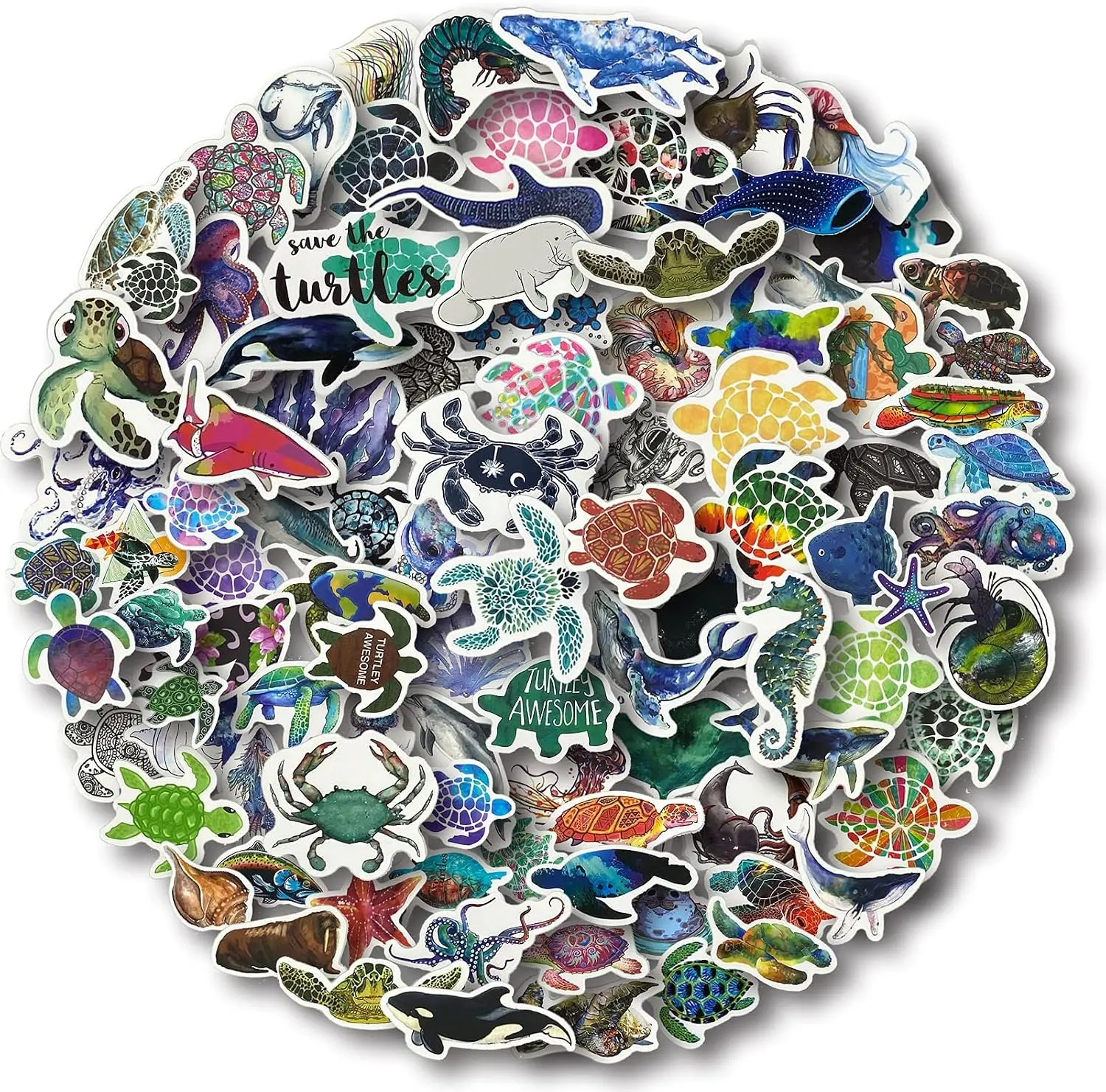 100 Pcs Ocean Animal Stickers - Waterproof Vinyl Sea Life Sticker Pack for Office Notebooks, Paper Stationery Supplies