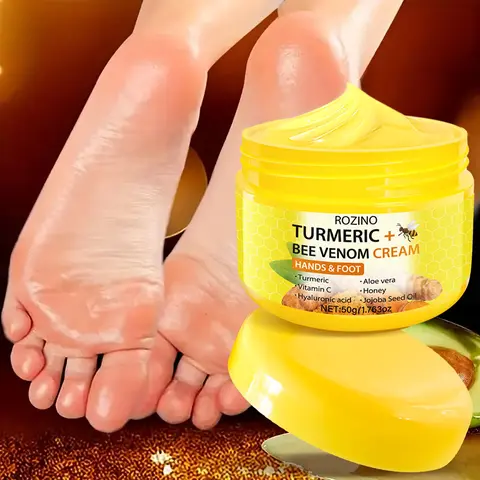 Rozino Turmeric Bee Venom Hand Feet Cream 50g, Contains Turmeric, Bee Venom, Honey & Hyaluronic Acid, Hydrating & Repairing, Moisturizing Foot Care, Foot Moisturizer, Suitable for Dry Cracked Skin