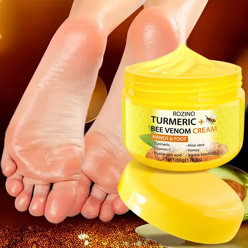Rozino Turmeric Bee Venom Hand Foot Cream 50g, Contains Turmeric, Bee Venom, Honey & Hyaluronic Acid, Hydrating & Repairing, Moisturizing Foot Care, Foot Moisturizer, Suitable for Dry Cracked Skin