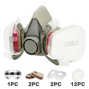 16 in 1 Dual Respirator Set: Reusable Full Face Gas Mask with Filter & Goggles.Protection for Paint Spray, Dust & Chemicals.