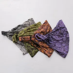 Boho Paisley Cotton Headband, Stretchy Hippie Hair Wrap, Wide Elastic Head Scarf, Bohemian Festival Yoga Headband