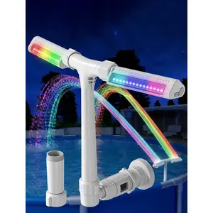Pool Fountain with 10 Colors Rainbow Lights for Above Ground/Inground Pools, Dual- Adjustable Pool Waterfall & Pool Sprinkler with Timer, 5000mAh , Remote-Controlled, Grey