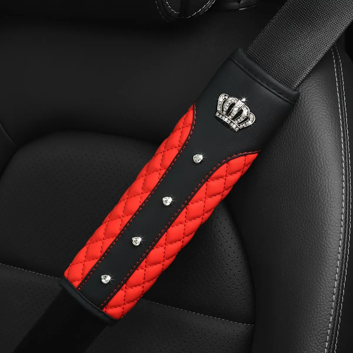 1PC Car seat belt shoulder protector with advanced texture and diamond inlaid crown seat belt protector universal, Car Interior Accessory