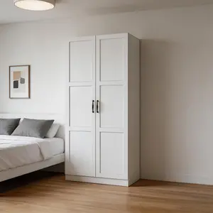 2 Doors Wooden Wardrobe Armoire,Storage Cabinet for Hanging Clothes, Bedroom Large Capacity Freestanding Armoire,Wood Wardrobe Combination with Shelves