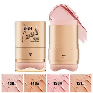 Dual-Ended Eraser Foundation Stick, 2-in-1 Long-Lasting Foundation and Concealer with Brush, 12H Wear Korean Concealer and Highlighter for Acne Marks and Nose Contour, Hydrating Formula for Flawless Finish.