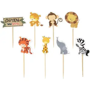 48PCS Double Sided Zoo Animal Theme Dessert Muffin Cake Cupcake Toppers Picks Cake Decoration for Jungle Safari Themed Party, Baby Shower or Birthday Party Decoration,etc