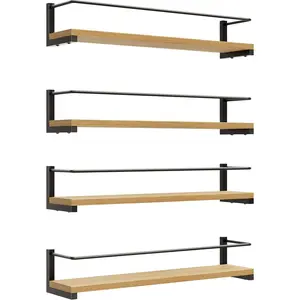 Spice Rack Wall Mounted, Rustic Wood Hanging Rack for Over The Stove, Kitchen Wall, 4 Pack