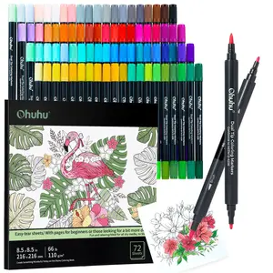 Ohuhu Water Based Art Marker Set Bundles: Fine & Brush Dual Tips - 80-colors with 72-sheet Coloring Book - Art Marker Set Bundles with 100% Bleed-proof Pages - Art Marker Set Bundles of Ohuhuart