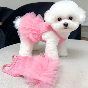 Spring Summer Pet Dress Breathable Cooling Puppy Cat Sundress Cute Tutu Skirt Sleeveless Harness Dress for Teddy Bichon Pomeranian Small Dog Girl Outfit