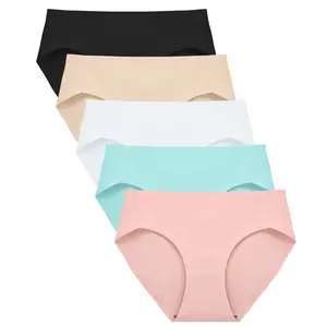 FallSweet No Show Underwear for Women Seamless High Cut Briefs Mid-waist Pack of 5
