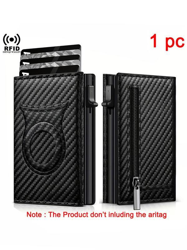 Rfid Men's Wallet with Airtag Holder, Slim Carbon Fiber Credit Card Case, Anti-Theft, Multi-Card Slots, Zipper Coin Pocket