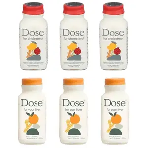3 Pack Dose for Your Liver + 3 Pack Dose Cholesterol 2oz Liquid Shots, Daily Liver and Heart Wellness Support with Curcumin Dandelion Amla CoQ10 Pomegranate