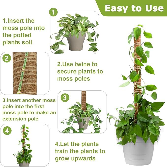 2 Pcs 15.7" Moss Totem Poles for Monstera, Coco Coir Plant Support Stakes with Jute String for Climbing Indoor Potted Plants