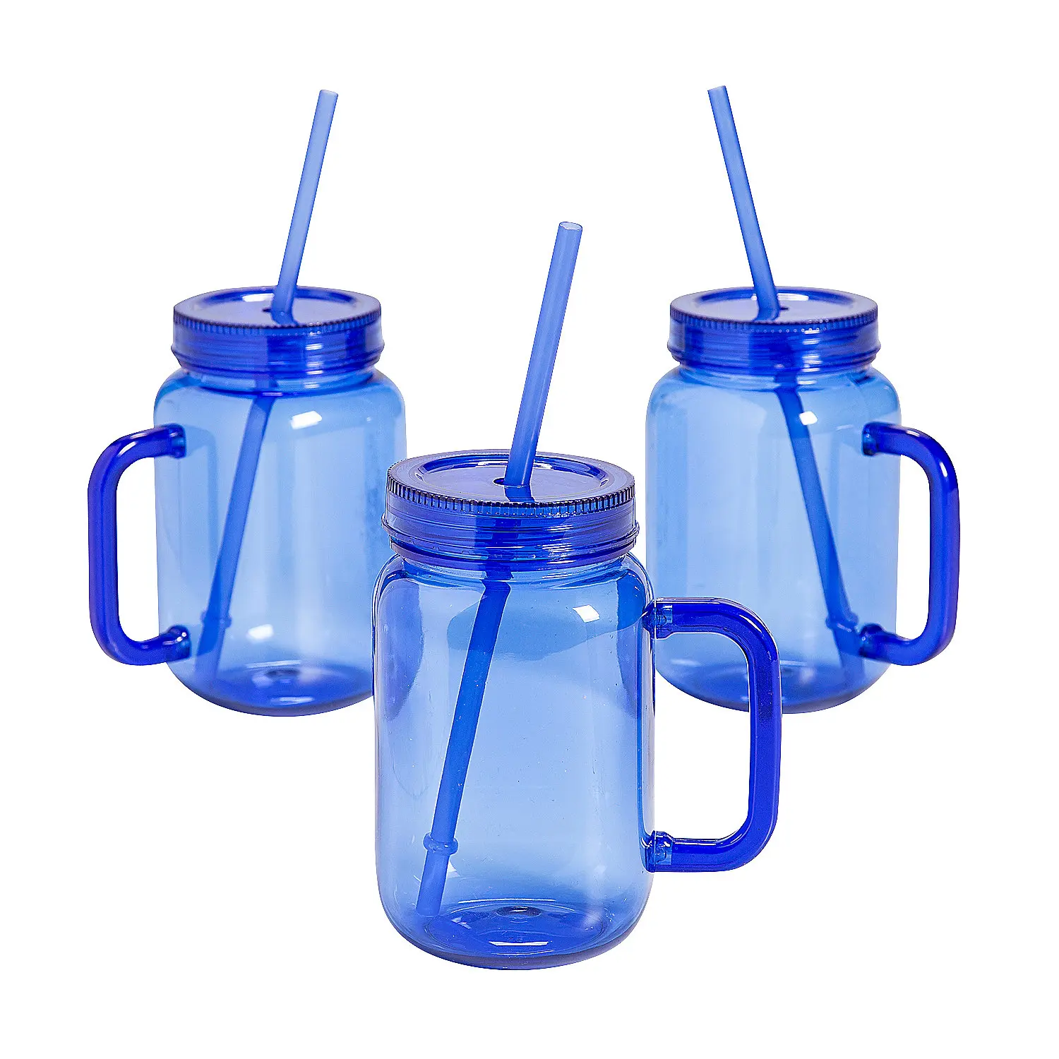 16oz Reusable Jar-Shape Plastic Tumbler Mugs (6 Ct) - Leak-Proof Portable Drinkware with Lid+Straw, Beverage/Candy Storage, Hand Wash Kitchenware for Birthdays, School Events