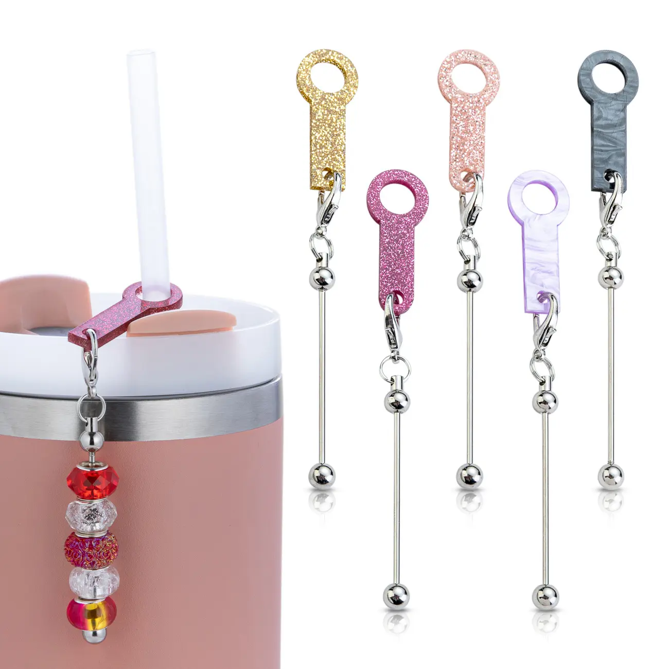15/30pcs DIY Beaded Acrylic Straw Pendant with Sparkling Water Ripples Suitable for Water Cup Straw Accessories Decoration