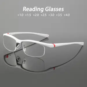 Men's Plastic Square Half Rimless Reading Glasses, Reading Eyeglasses, Vintage Classic Style Lightweight Fashion Eyewear, Comfortable Old Age Readers