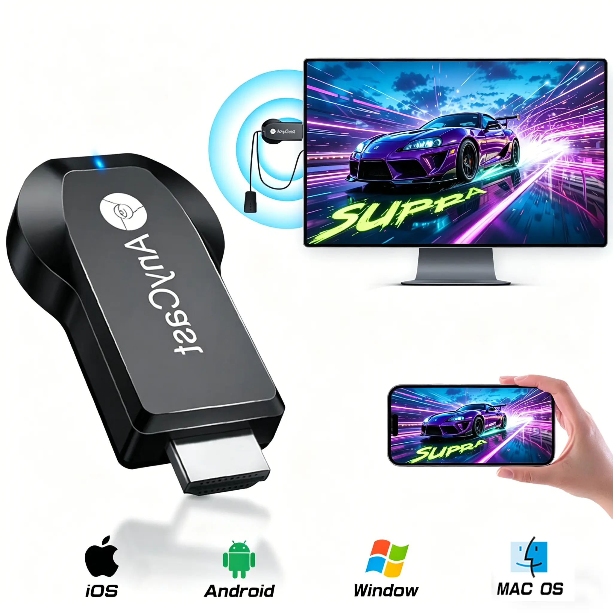 2026 Upgraded Wireless HDMI Display Adapter,Plug &Play,4K Decode 1080P Output,Media Streaming Dongle Receiver for Phone/PC/Tablet to TV Box/Projector/PC, Screen Mirroring Adapter, Tech & Electronic Gadgets
