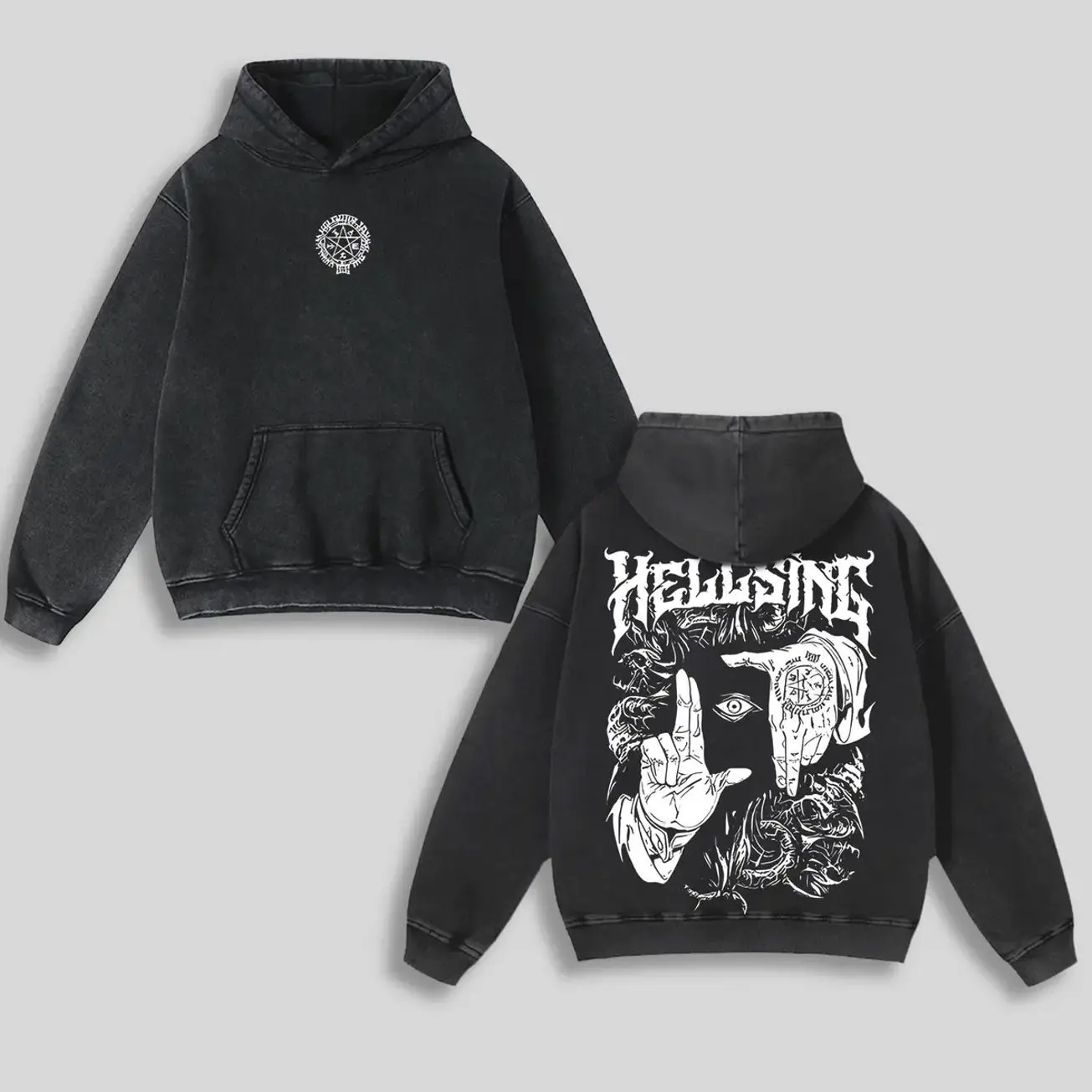 Alucard Hellsing Hand Signs Hoodie Washed Cotton Oversized Anime Manga, Hellsing Hoodie, Anime Streetwear, Gift For Anime Fan, Weeaboo Graphic Hoodies 4LM