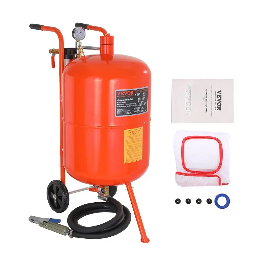 【Summerfinds】 VEVOR 20 Gallon Sand Blaster, 60-110 PSI High Pressure Sandblaster, Portable Abrasive Blasting Tank, Air Sand Blasting Kit with 4 Ceramic Nozzles and Oil-Water Separator for Paint, Stain, Rust Removaldealsforyoudays