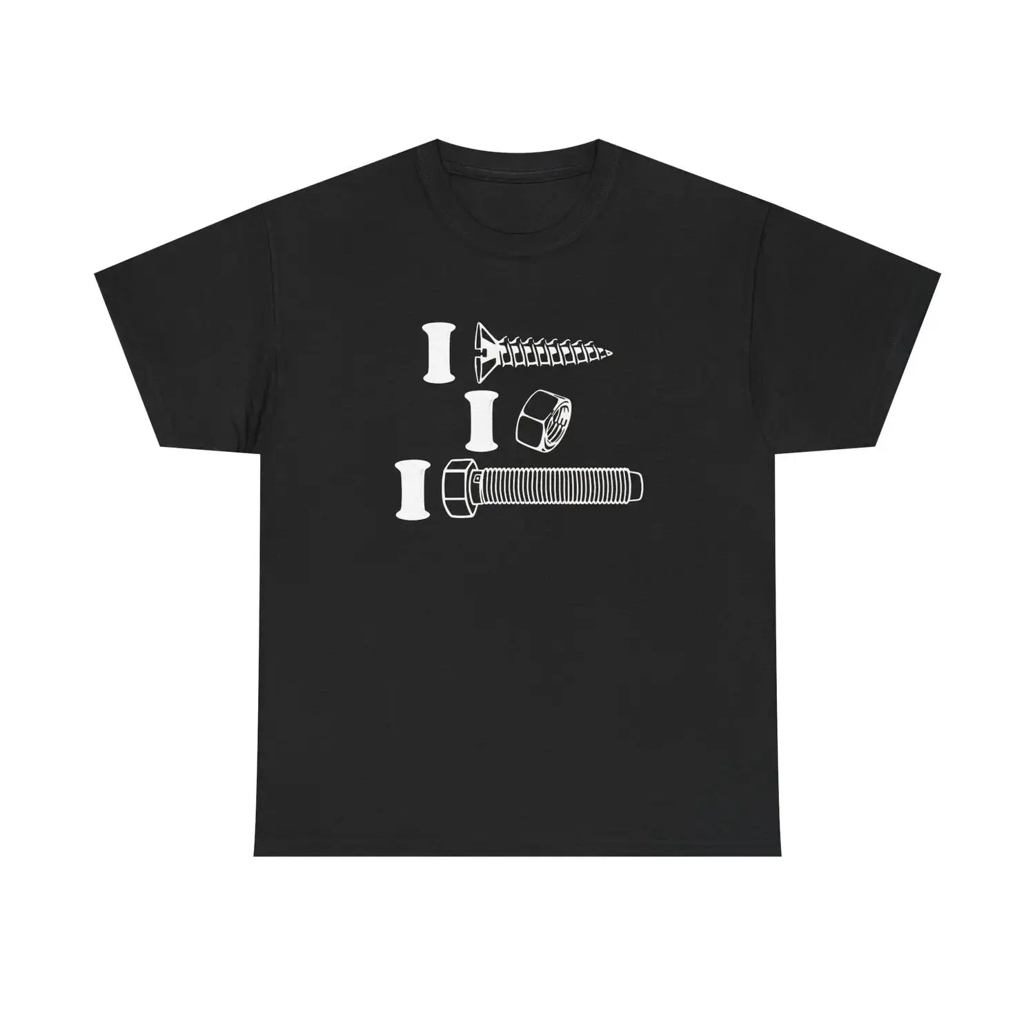 Unisex Heavy Cotton T-shirt with Screw Nut and Bolt Design Funny Joke Construction Blue Collar Gift for Men and Women