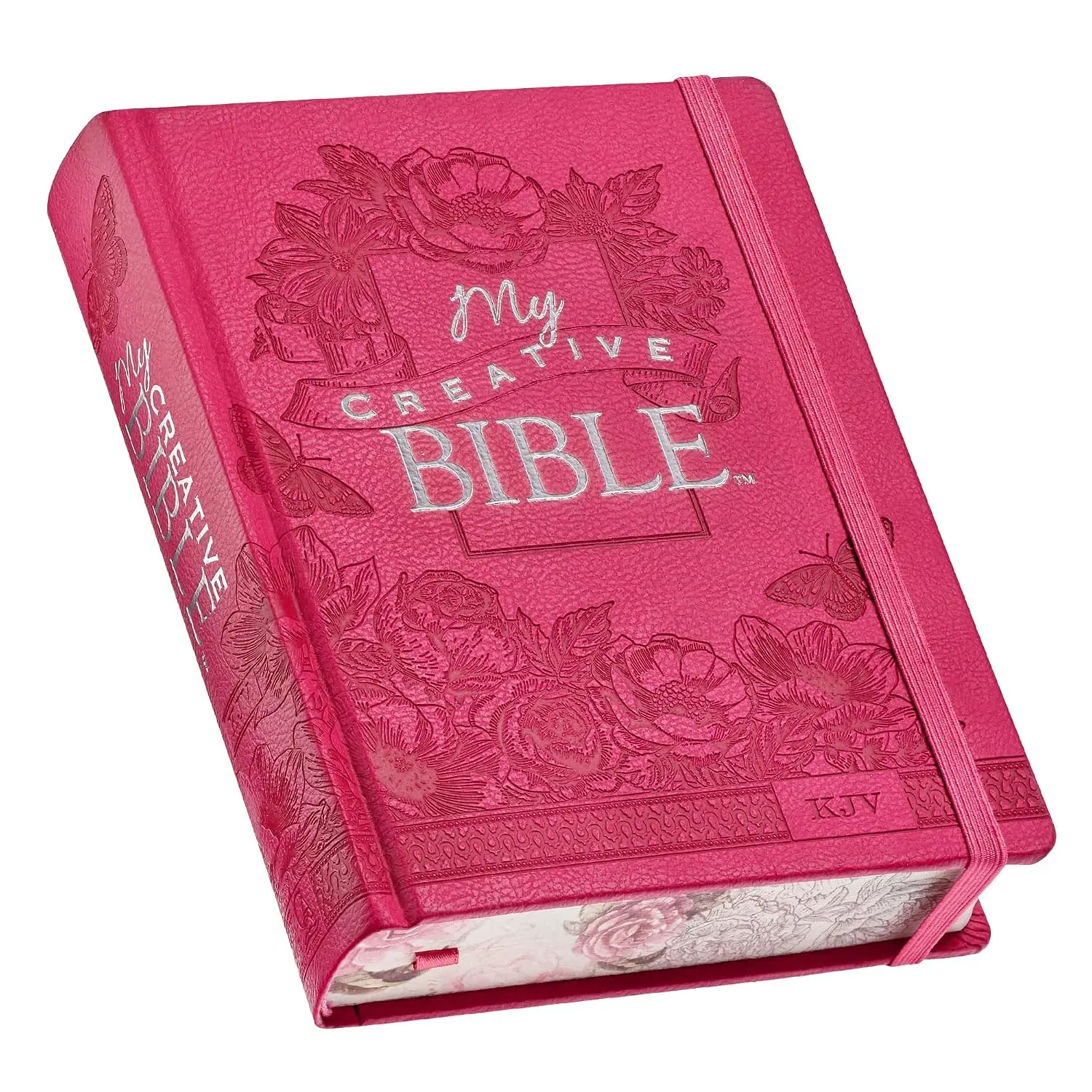 KJV Holy Bible - My Creative Bible Faux Leather Hardcover, Biblical Gift, Faithful Study Tool, Bright Pink, Elastic Closure, Ribbon Marker, 2-Inch Margins, Floral Accents (KJV Creative Editions)