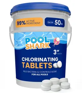 Pool Shark Swimming Pool Chlorine Tablets | 3-Inch Chlorine Tablets | 50 lbs| Slow-Dissolving 90% Active Chlorine Tabs | Pool Chemicals for Inground Pools, Above Ground Pools, Saltwater, Spa, Hot Tub