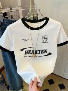 Unisex Badge Letter Print Relaxed Fit T-Shirt, Summer Casual Patchwork Round Neck Top, Fashion Daily Colorblock Shirt