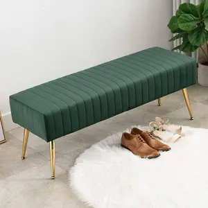 44.75" Green End Of Bed Bench Modern Tufted Velvet Ottoman Bench With Gold Legs Upholstered Vanity Bench Luxurious Entryway Bench For Living Room Bedroom Hallway Room Decor