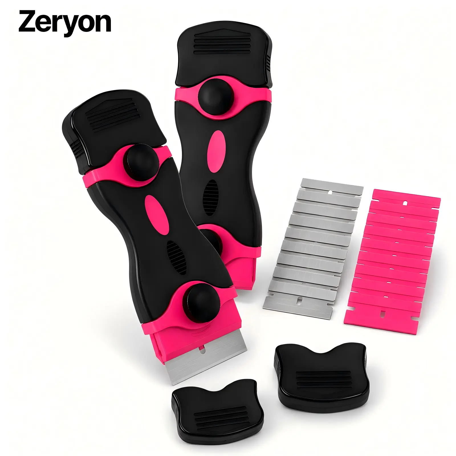 Zeryon (2 Pack) Pink Razor Blade Scraper Tool, Cleaning Razor Scraper, Glass Scraper and Stove Top Scraper for Glass Top Stove, Oven Door, Window Labels, Stickers, Tape, Glue, Adhesive, Decal Removal, Package Opening, Box Cutting and Cooktop Cleaning fath