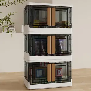 Stackable Storage Bins with Lids 3 Packs 8.5Gal Closet Organizers Thickened Folding Storage Box Collapsible Storage Container with Open Front Door for Home Office