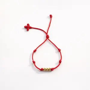 Red String Protection Bracelet with Gold Beads – Adjustable Handmade Bracelet