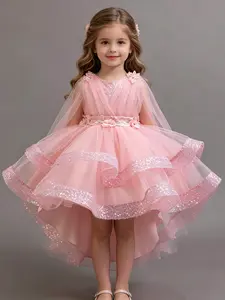 Girls' dresses, sequins, fluffy gauze, princess dresses, little girls' birthday piano performance costumes, children's dresses2-10Y