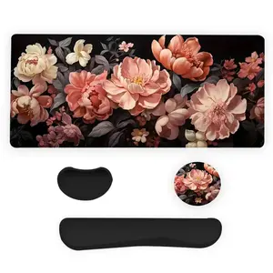 Vintage Floral Flower Pattern Mouse Pad & Keyboard Wrist Rest & Coaster Set, Ergonomic Wrist Support, Waterproof Computer Mat, Mouse Pad for Home Office Gaming