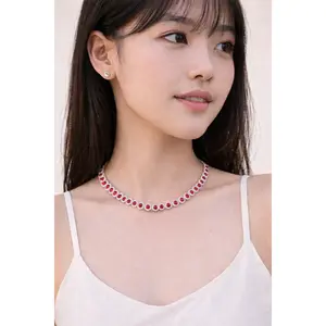 Red Halo Tennis Necklace