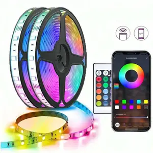 5050 RGB LED Strip Lights for Bedroom, Smart Led Light, 24-Key Remote and APP Control, Music Sync USB Color Changing Decoration for Parties & Home