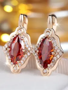 Red Synthetic Crystal Big Horse Eye Stone Argola Marquis For Women Vintage Gold Color Tear Drop Earring Wedding Party Jewelry Bridal Gift