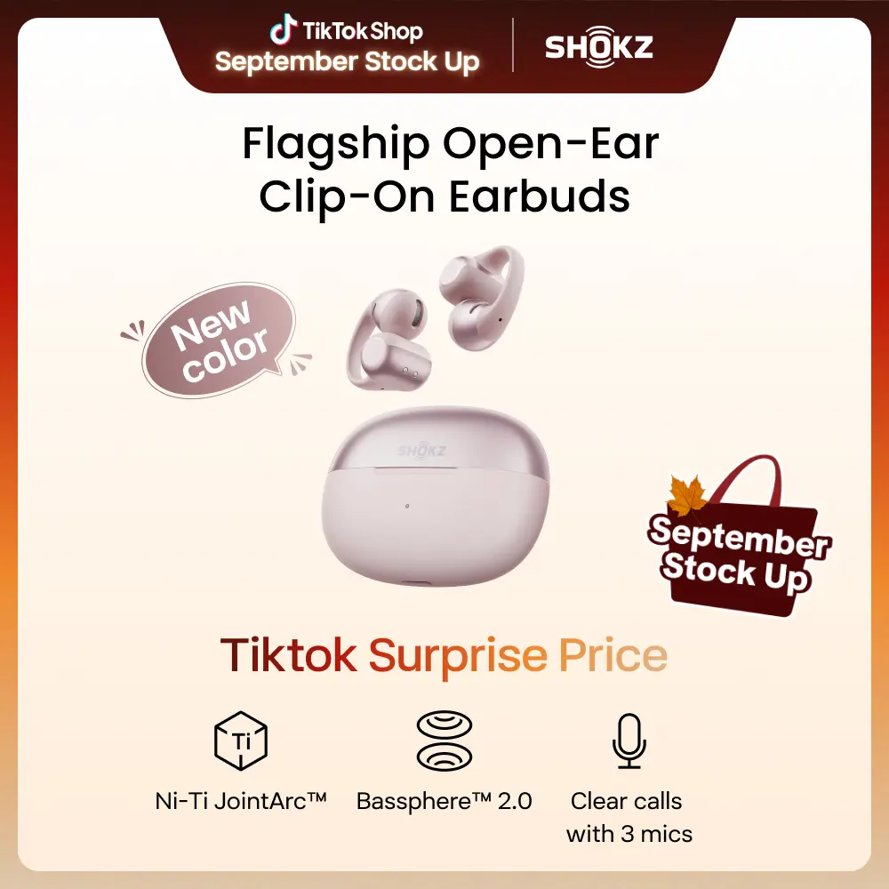 SHOKZ OpenDots 2 Open-Ear Clip-On Earbuds, Dolby Audio, 3 Mics Rich bass with Dolby Audio; 3-mic clear calls; 40H listening; IP57; Bluetooth 6.1; Travel/City walk/Commuting/Yoga/Pilates