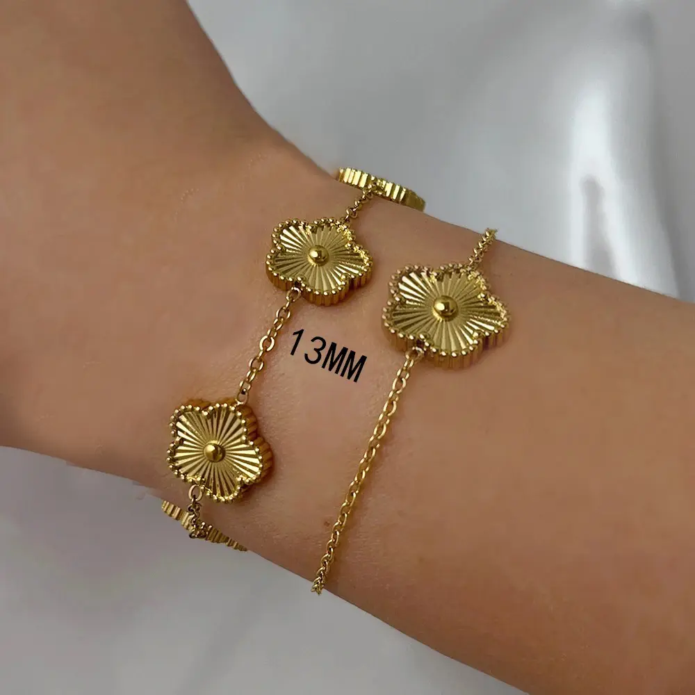 FASHION - Classic Stainless Steel  Golden Clover Adjustable Bracelet Luxury Five Leaf Flower Bracelet Jewelry For Women Gift