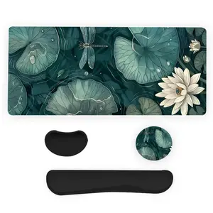 Lotus Leaf Pattern Mouse Pad & Keyboard Wrist Rest & Mouse Pad Set, Ergonomic Wrist Support, Waterproof Computer Mat, Suitable for Home Office Gaming